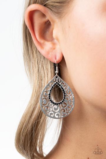 Airy Applique - Black Earrings Paparazzi Jewelry