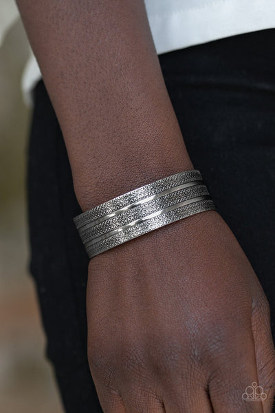 Patterned Plain Silver Bracelet - Paparazzi Accessories