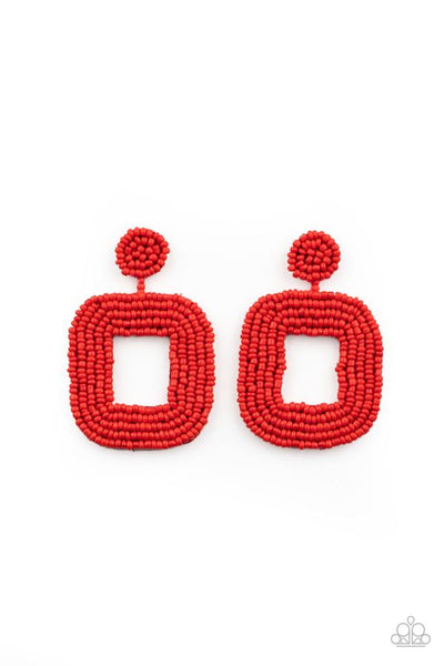 Beaded Bella Red Post Earring - Paparazzi Earring