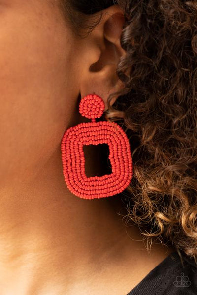 Beaded Bella Red Post Earring - Paparazzi Earring