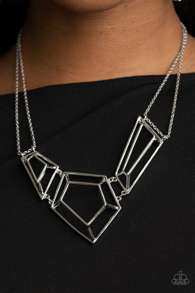 3-D Drama Silver - Paparazzi Necklace