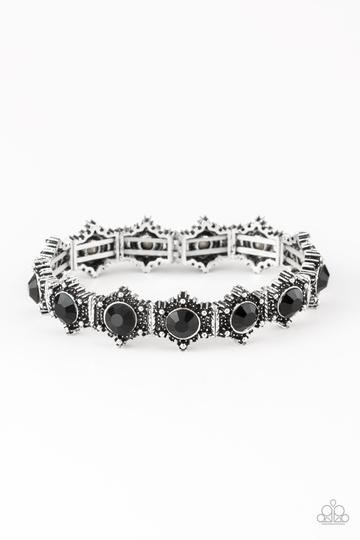 Strut Your Stuff - Black Ornate Silver Stretchy Bracelet - Paparazzi Jewelry