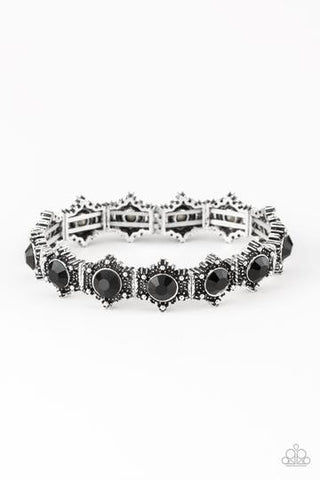 Strut Your Stuff - Black Ornate Silver Stretchy Bracelet - Paparazzi Jewelry